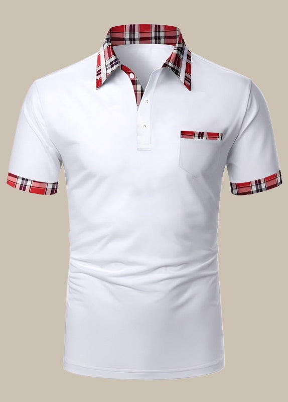 Dario - Men's Slim Fit Polo with Check Collar and Short Sleeves