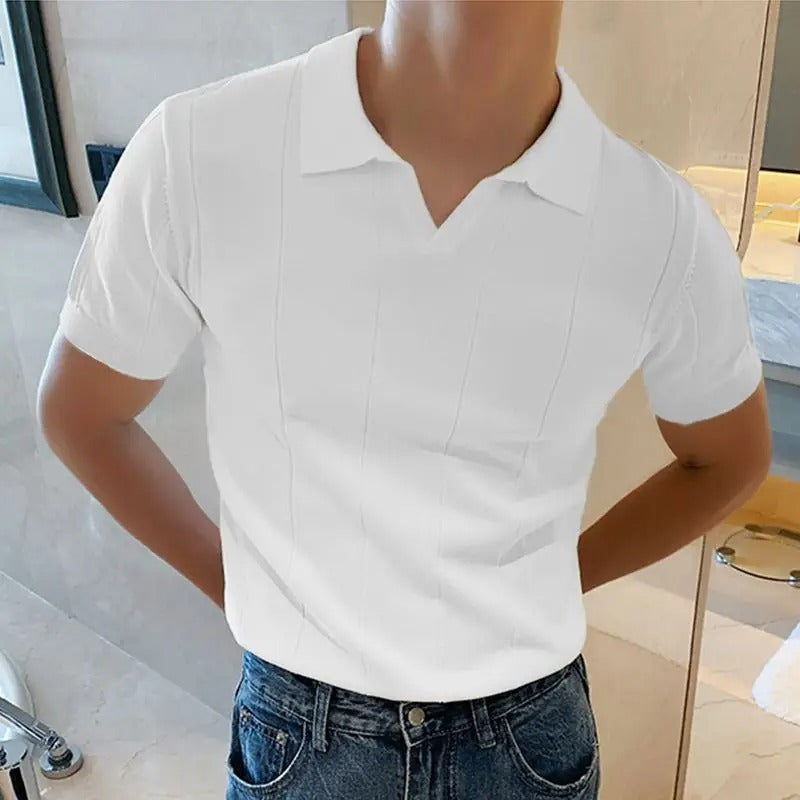 Marco - Elegant knitted polo shirt with collar for men