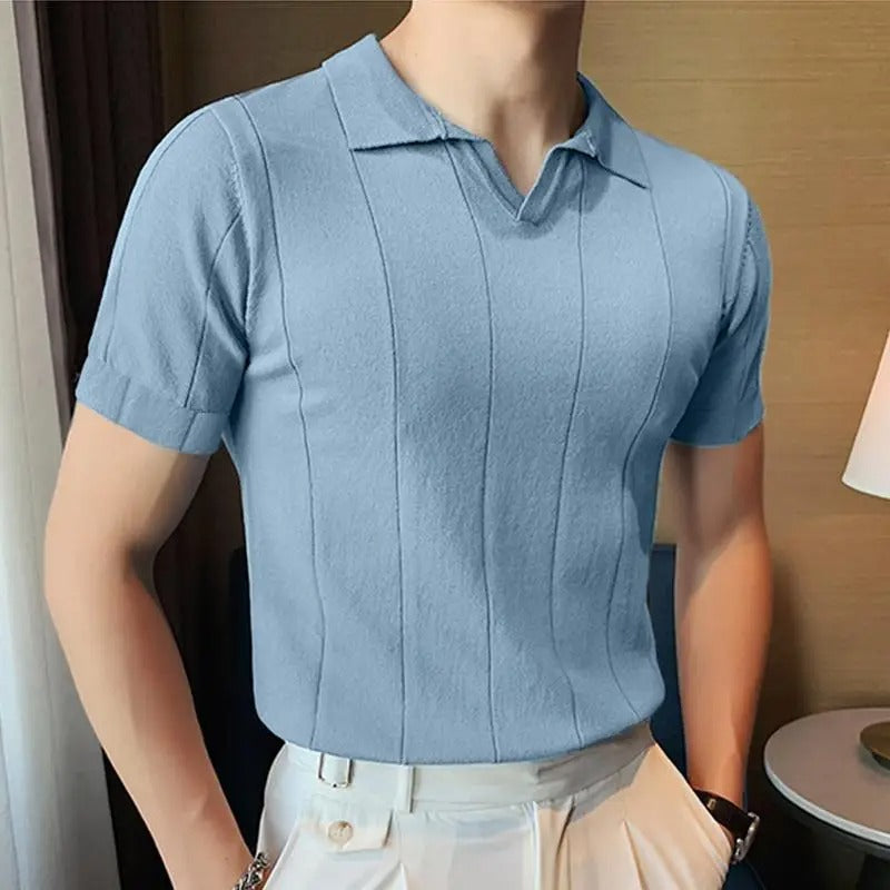 Marco - Elegant knitted polo shirt with collar for men