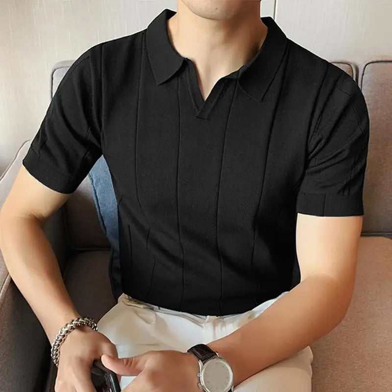 Marco - Elegant knitted polo shirt with collar for men