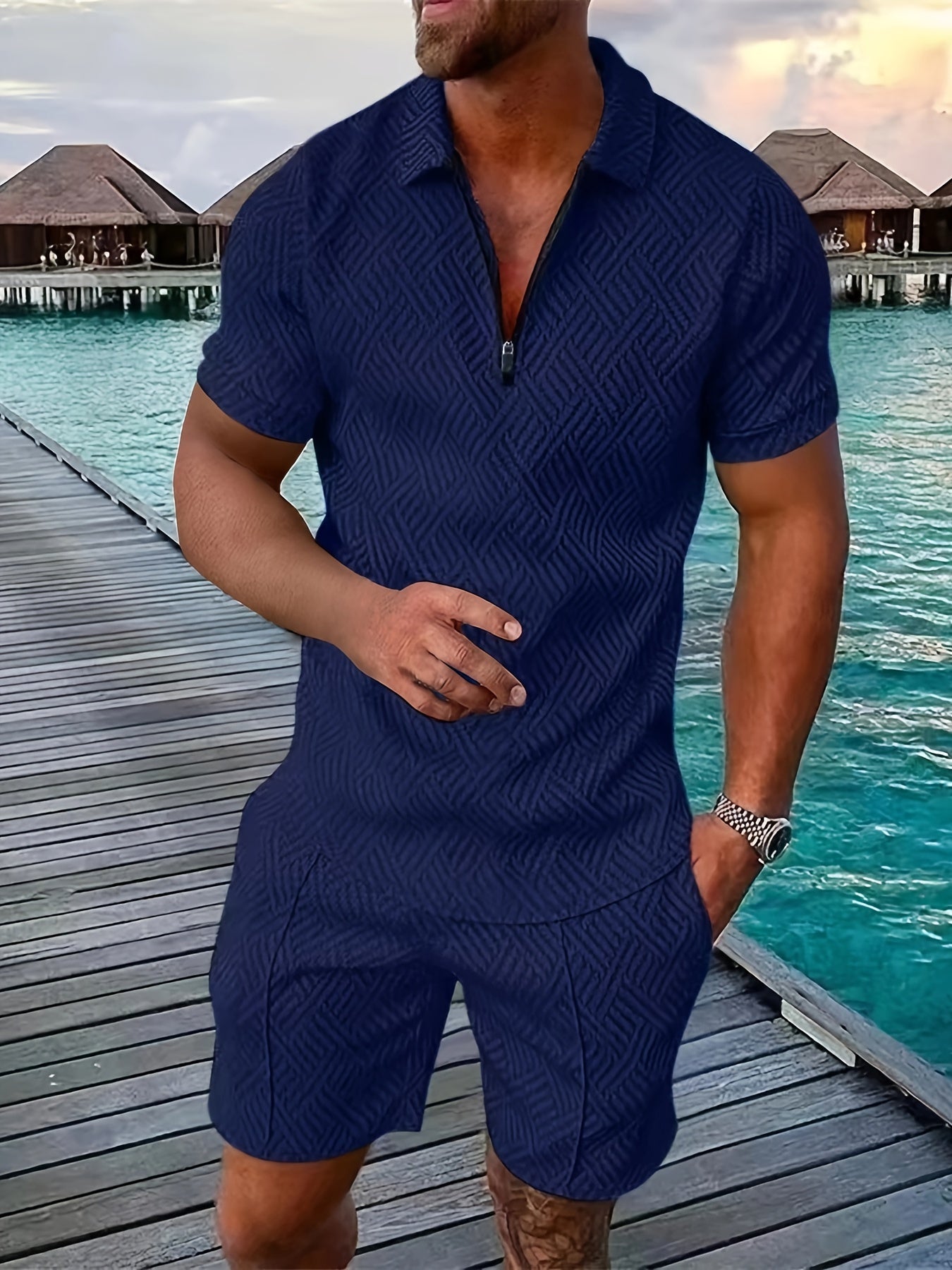 Set corto geometrico con zip per uomo