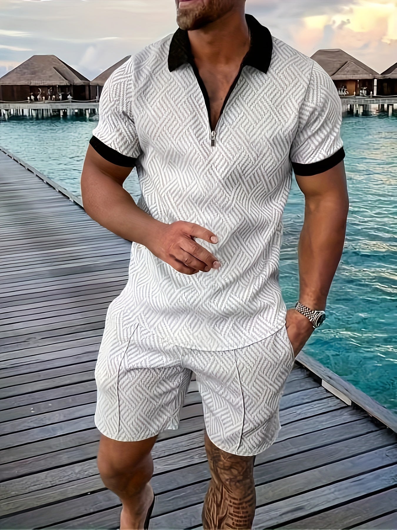 Set corto geometrico con zip per uomo