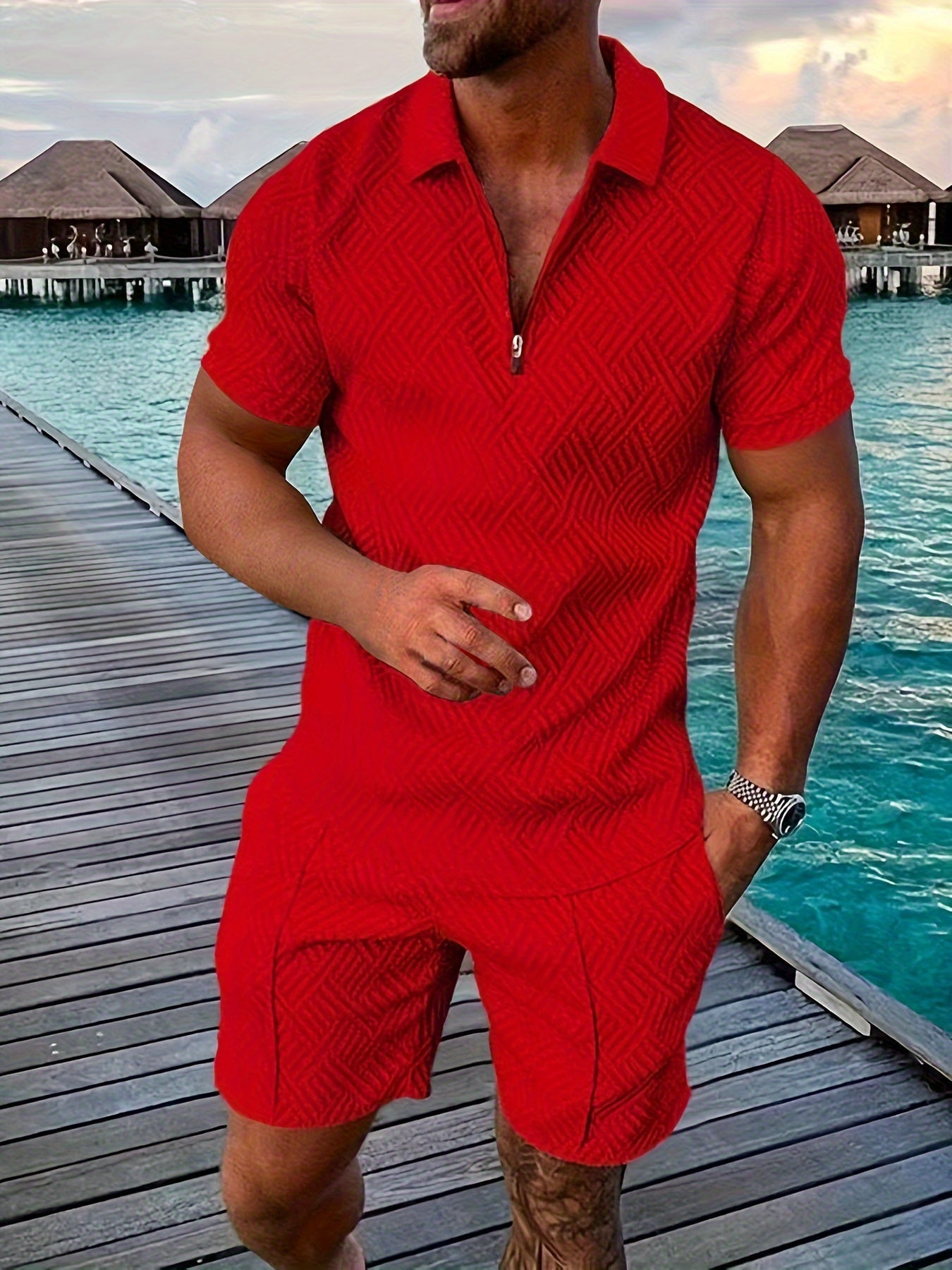 Set corto geometrico con zip per uomo