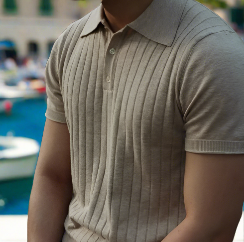 Marco - Elegant striped polo with short sleeves for men
