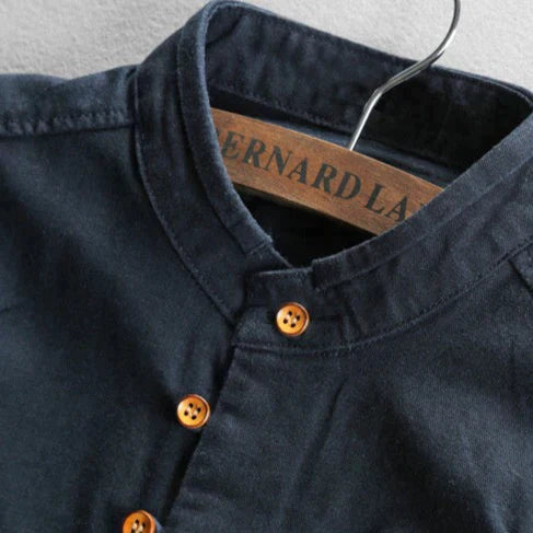Camicia da uomo slim fit con collo alla coreana e maniche lunghe