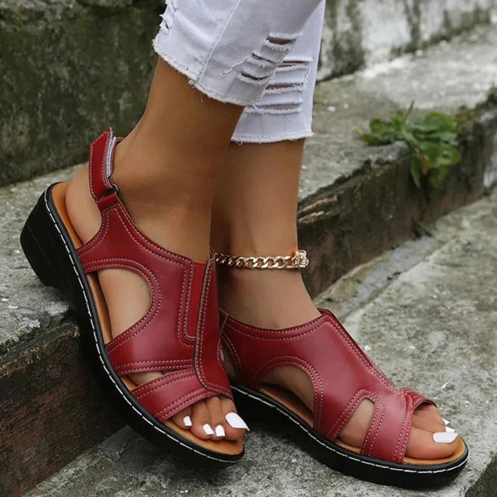 LUXEOUTFIT™ ORTHOPEDIC LEATHER WEDGE SANDALS