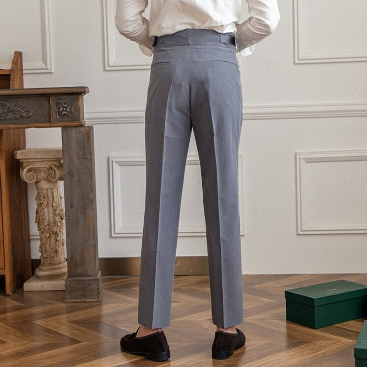 Pantaloni da uomo a vita alta – Vestibilità sartoriale – Davanti plissettato – Fibbia laterale regolabile