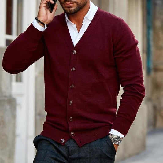 Bruno - Cardigan casual vintage con scollo a V e chiusura con bottoni