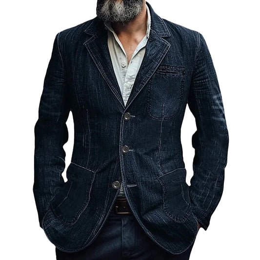 Fabio - Blazer in Denim Classico con Rever per Uomo