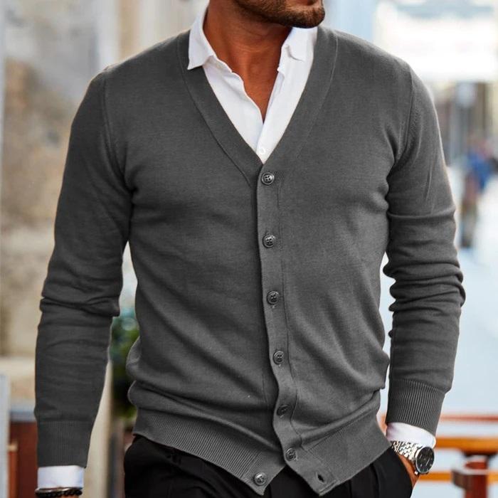 Bruno - Cardigan casual vintage con scollo a V e chiusura con bottoni