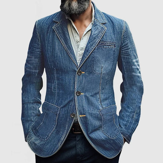 Fabio - Blazer in Denim Classico con Rever per Uomo