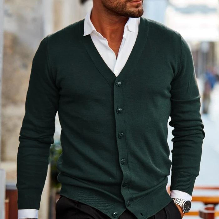 Bruno - Cardigan casual vintage con scollo a V e chiusura con bottoni