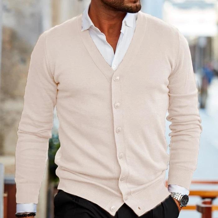 Bruno - Cardigan casual vintage con scollo a V e chiusura con bottoni