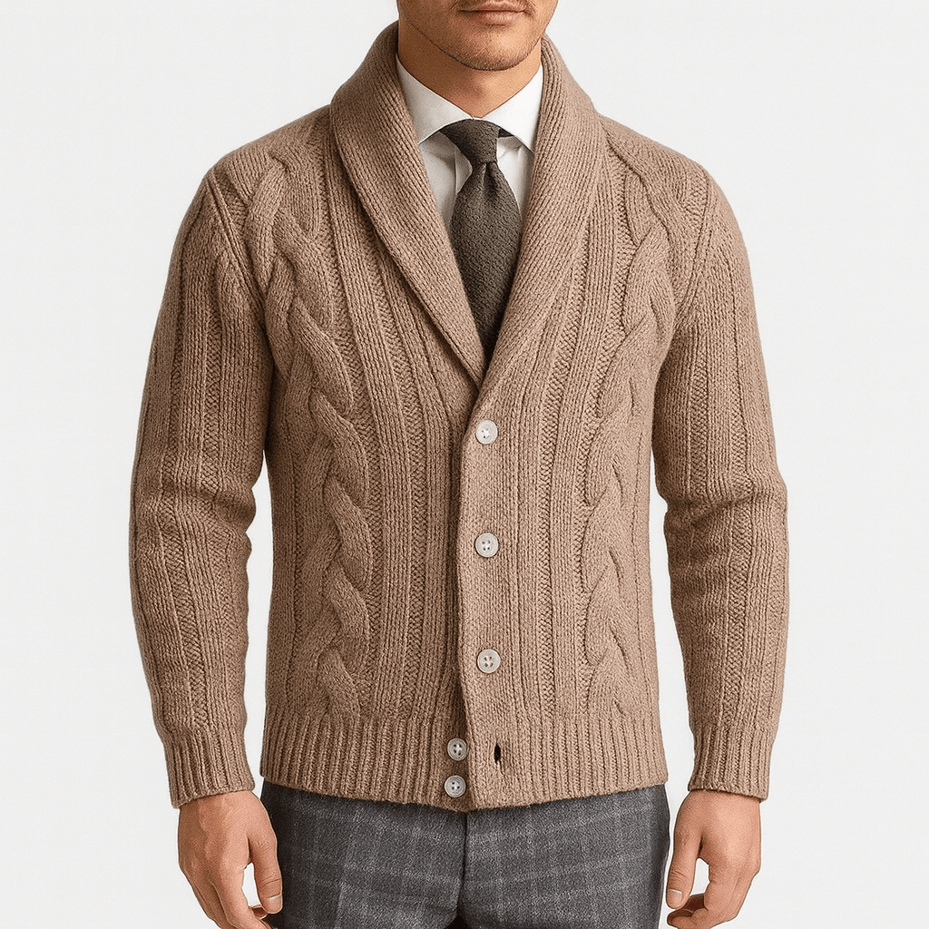 LUXEOUTFIT | Men’s Cable-Knit Shawl Collar Cardigan
