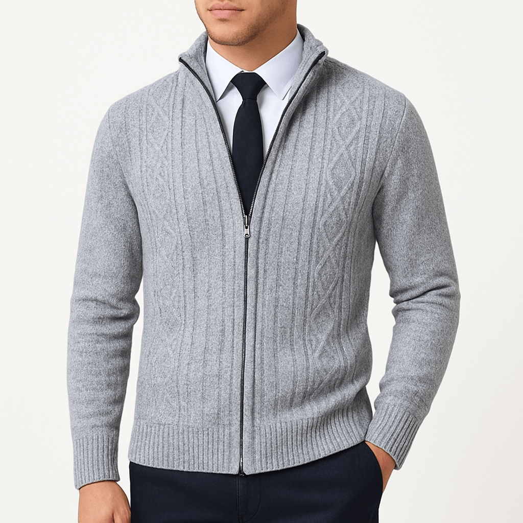 LUXEOUTFIT | Cable-Knit Zip Cardigan