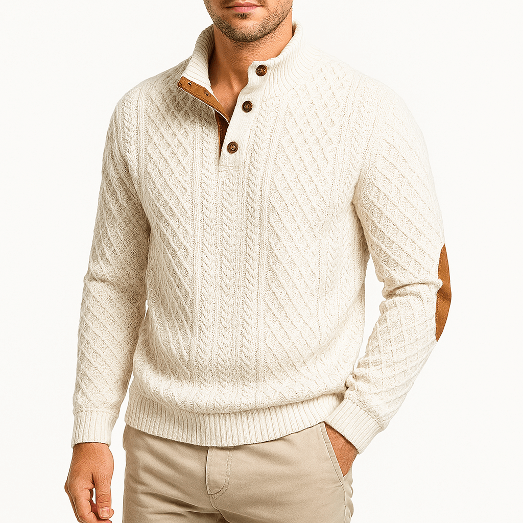 LUXEOUTFIT | Zip-Up Sweater with Leather Patches