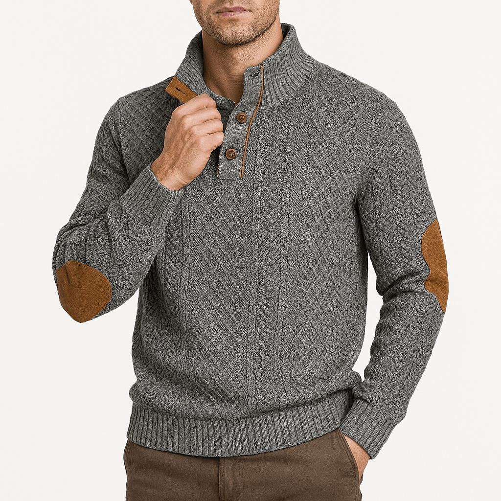 LUXEOUTFIT | Zip-Up Sweater with Leather Patches
