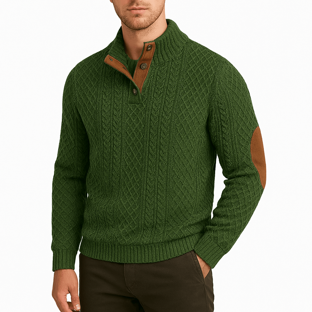 LUXEOUTFIT | Zip-Up Sweater with Leather Patches