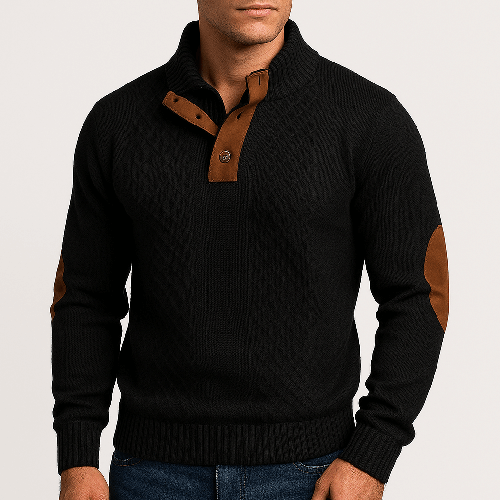 LUXEOUTFIT | Zip-Up Sweater with Leather Patches