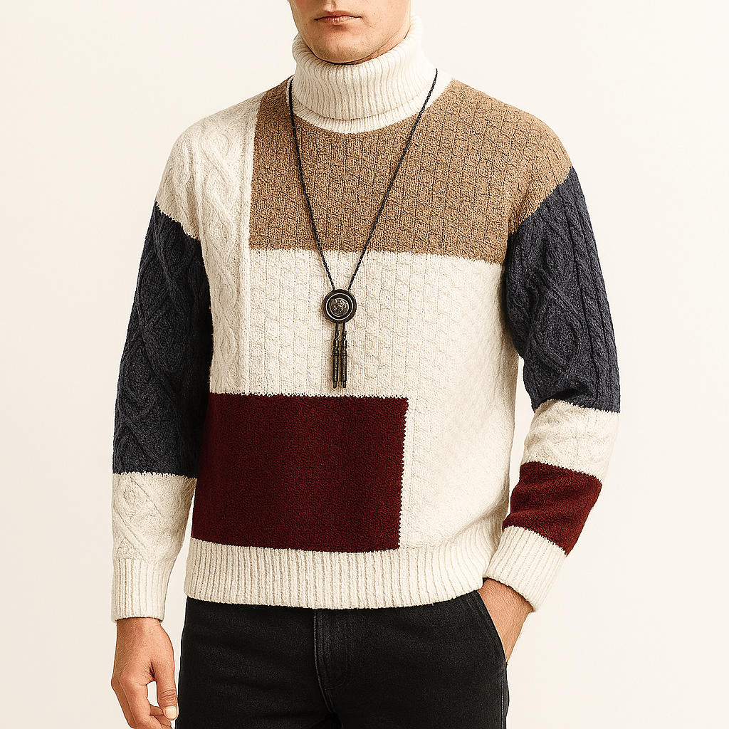 LUXEOUTFIT | Color-Block Turtleneck Sweater