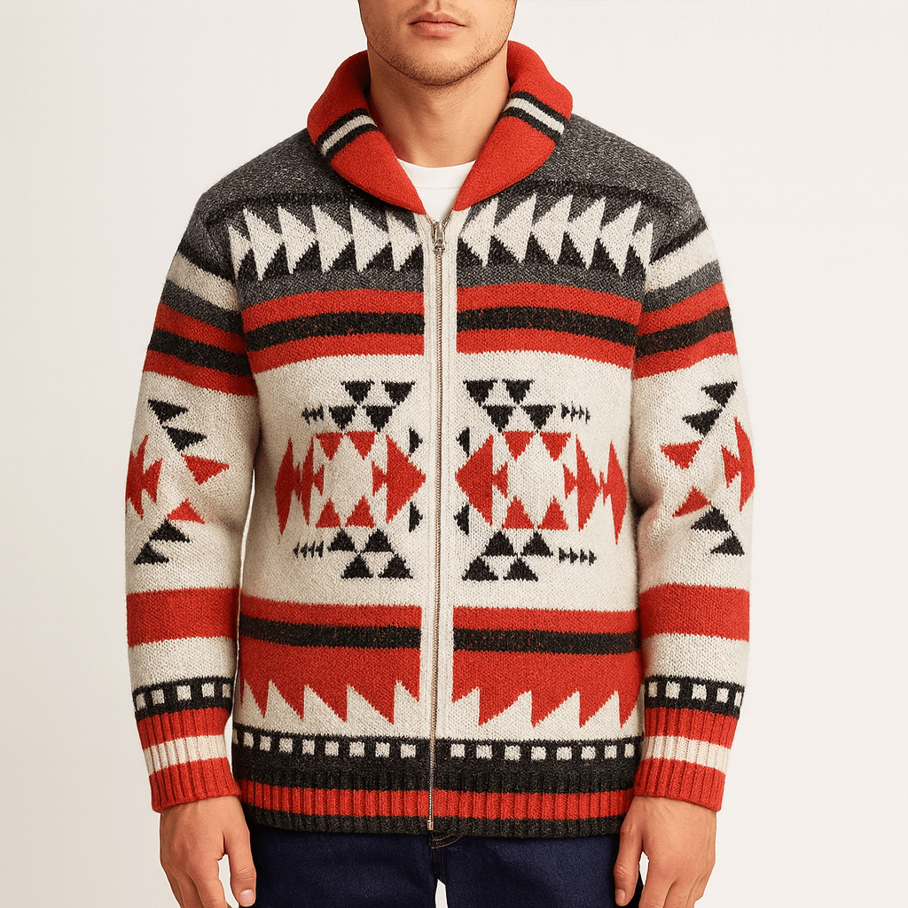 LUXEOUTFIT | Red Modern Zip-Collar Cardigan