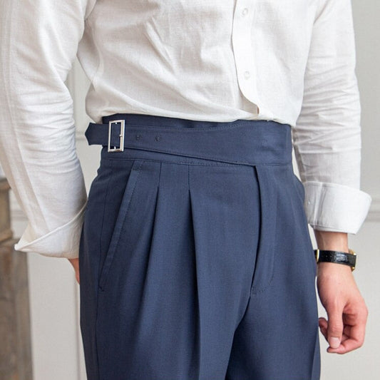 Pantaloni da uomo a vita alta – Vestibilità sartoriale – Davanti plissettato – Fibbia laterale regolabile