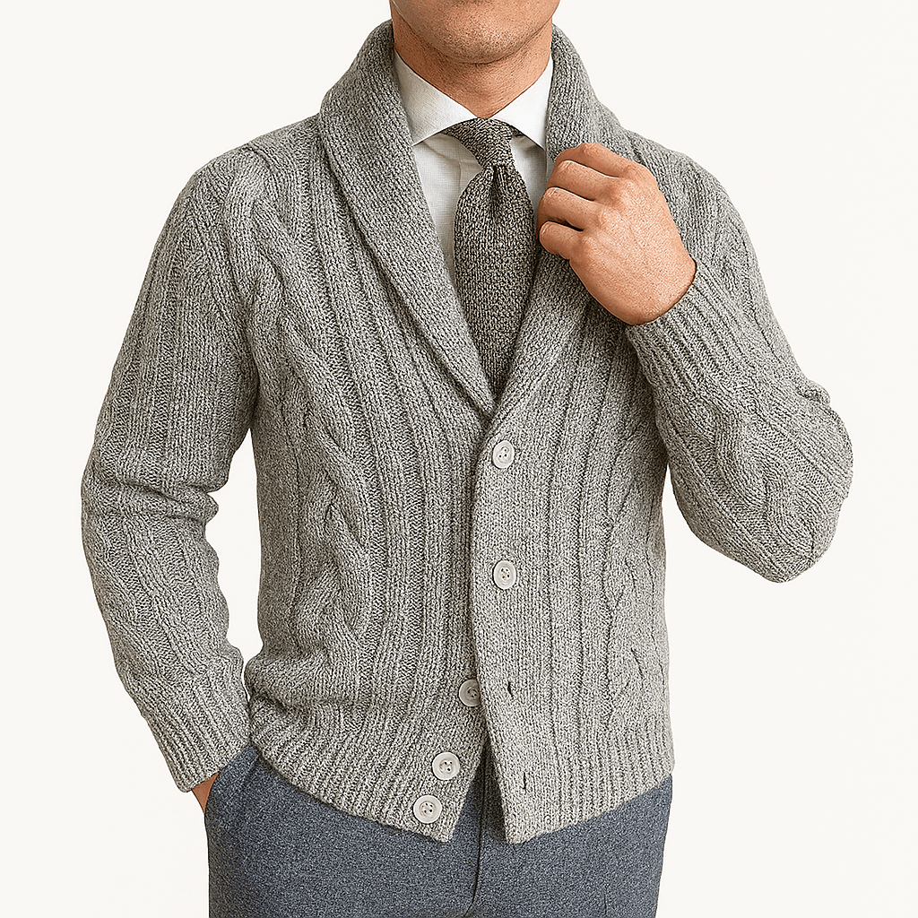 LUXEOUTFIT | Cable Knit Shawl Cardigan Sweater