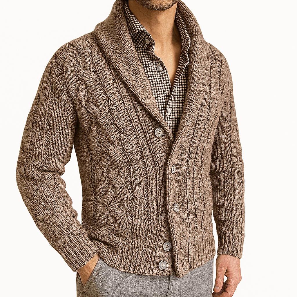 LUXEOUTFIT | Cable Knit Shawl Cardigan Sweater