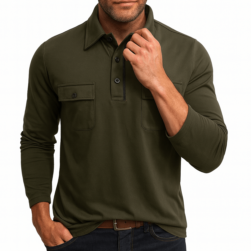 LUXEOUTFIT | Cotton Blend Long Sleeve Polo Shirt
