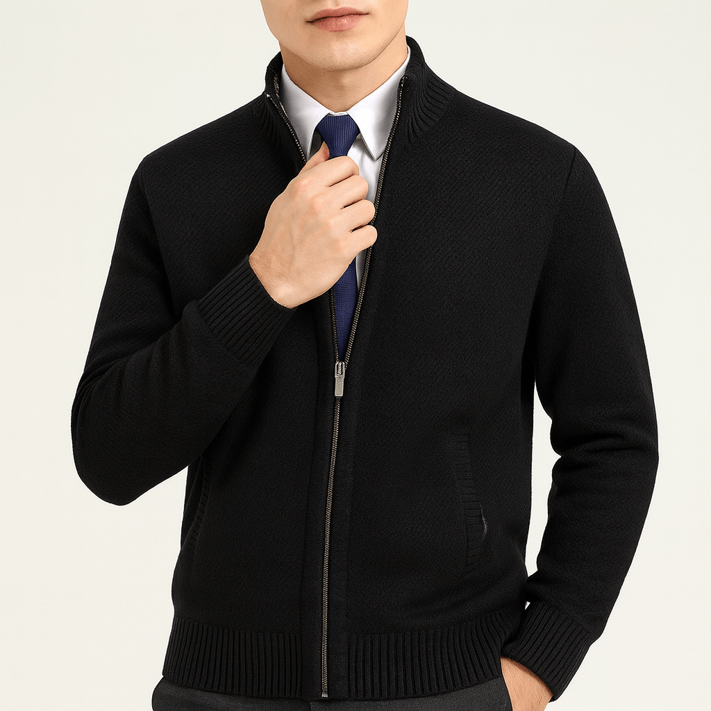 LUXEOUTFIT | Zip-Up Cardigan with Stand Collar
