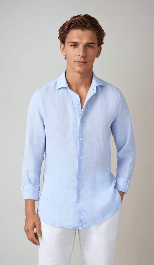 Light Blue Linen Shirt for Men - Breathable & Stylish