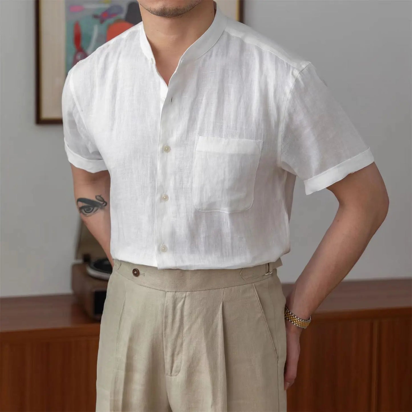 Men's Casual Linen Shirt Relaxed Fit Long Sleeve Top Luxeoutfit