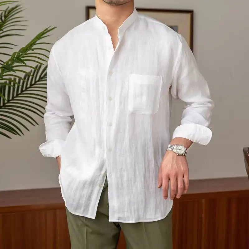 Men's Casual Linen Shirt Relaxed Fit Long Sleeve Top Luxeoutfit