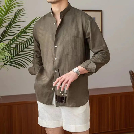Men's Casual Linen Shirt Relaxed Fit Long Sleeve Top Luxeoutfit