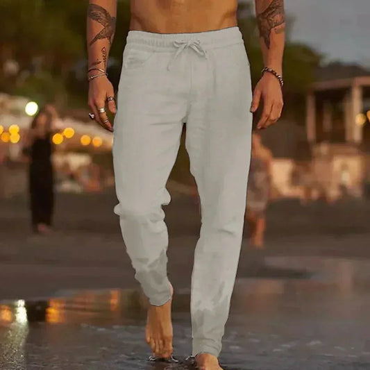 Men's Casual Linen Trousers Breathable Lightweight Summer Fit