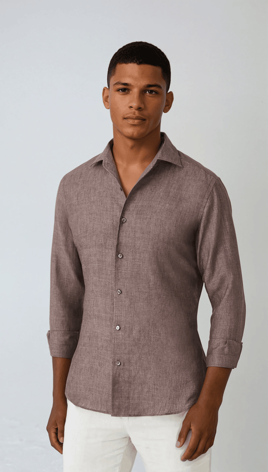 Men's Dark Brown Linen Shirt - Breathable & Stylish