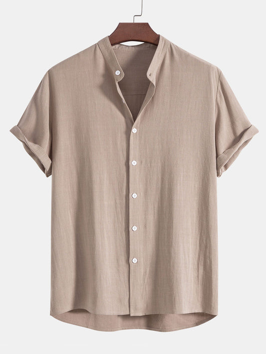 Men's Linen Shirt with Raised Collar for Stylish Comfort Luxeoutfit