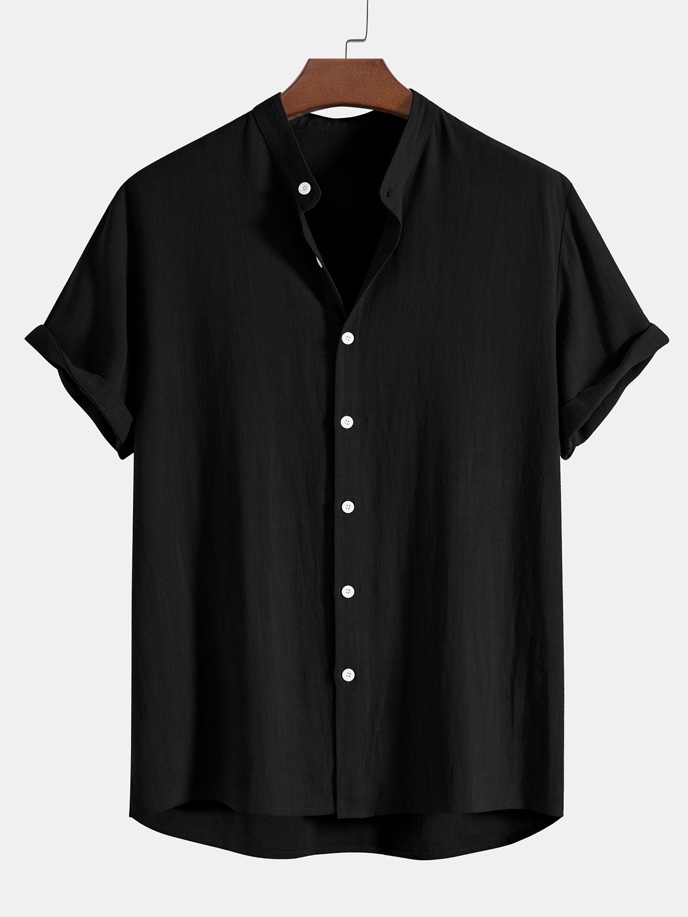 Men's Linen Shirt with Raised Collar for Stylish Comfort Luxeoutfit