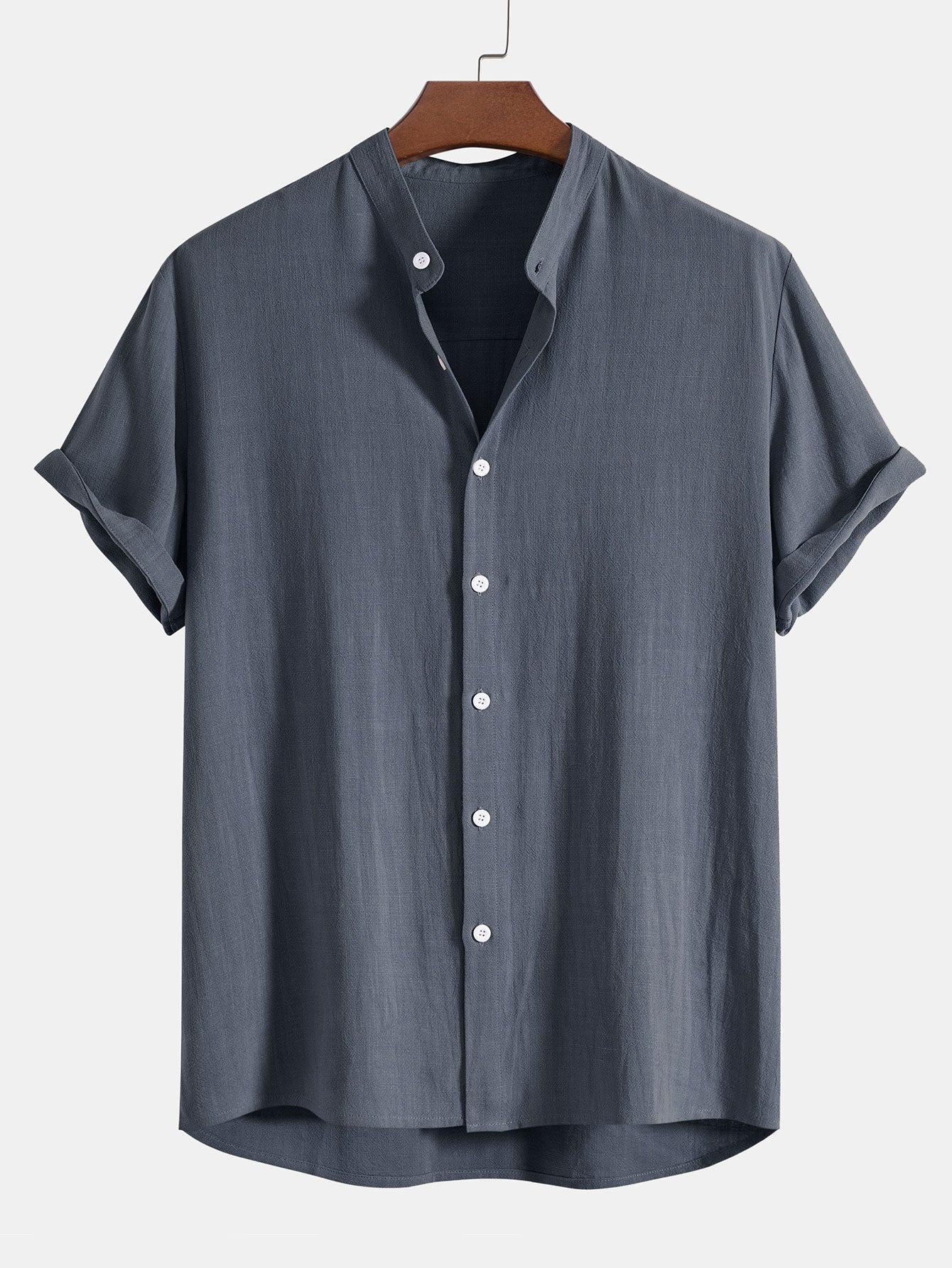 Men's Linen Shirt with Raised Collar for Stylish Comfort Luxeoutfit