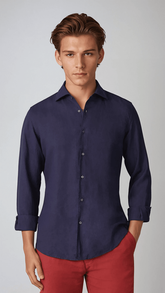 Men's Navy Blue Linen Shirt - Breathable & Stylish