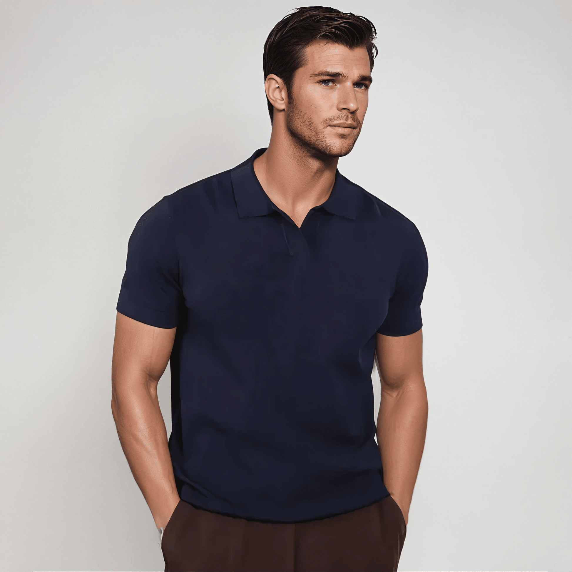 Navy Blue Buttonless Polo Shirt - Stylish & Comfortable