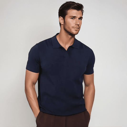 Navy Blue Buttonless Polo Shirt - Stylish & Comfortable