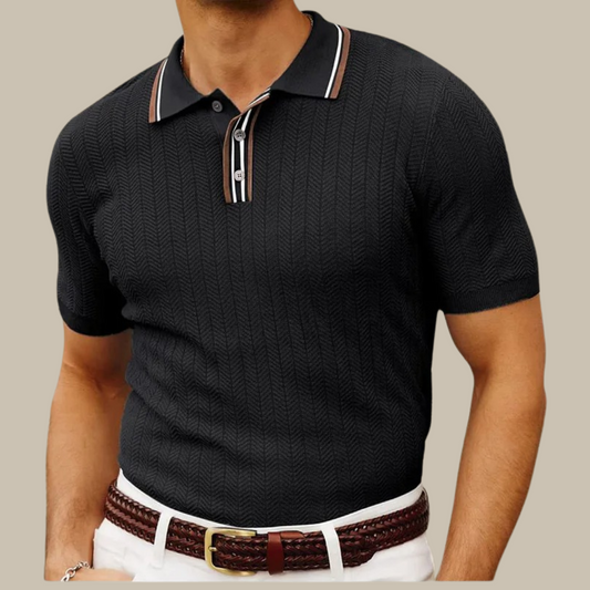 Marco - Classic elegant striped old-money polo shirt with short sleeves for men