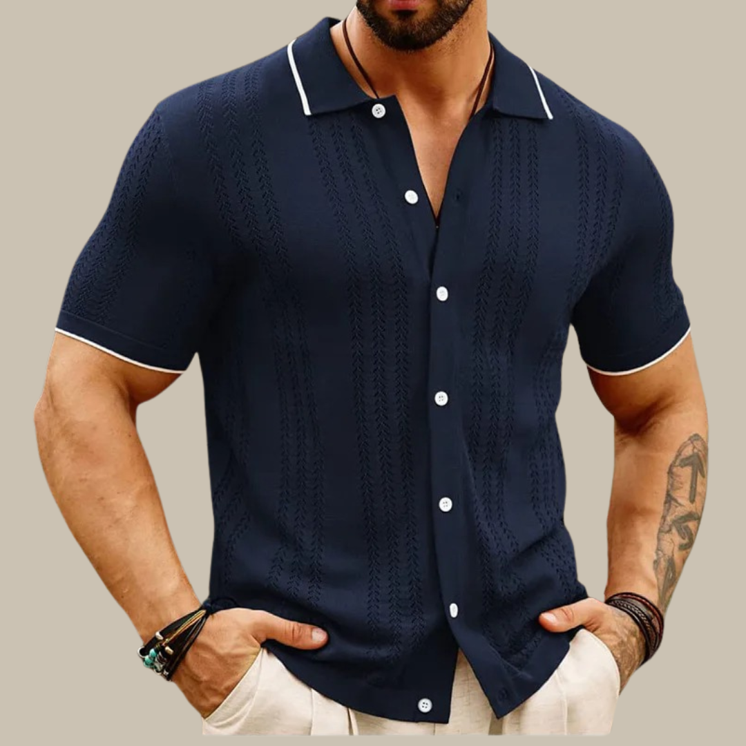 Marco - Classic elegant striped old-money polo shirt with short sleeves for men