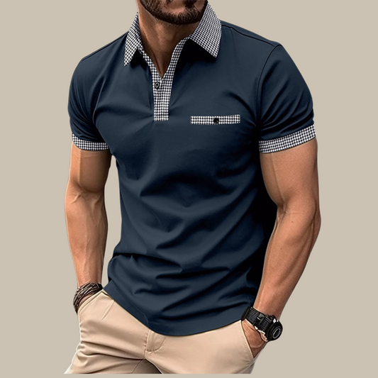 Valerio - Casual Polo with Checkered Collar and Short Sleeves