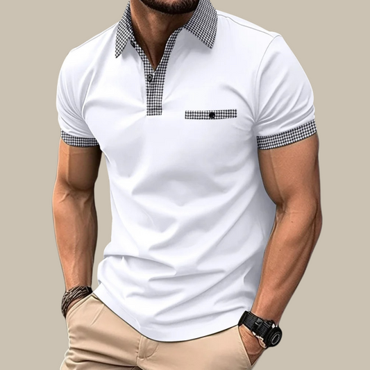 Valerio - Casual Polo with Checkered Collar and Short Sleeves