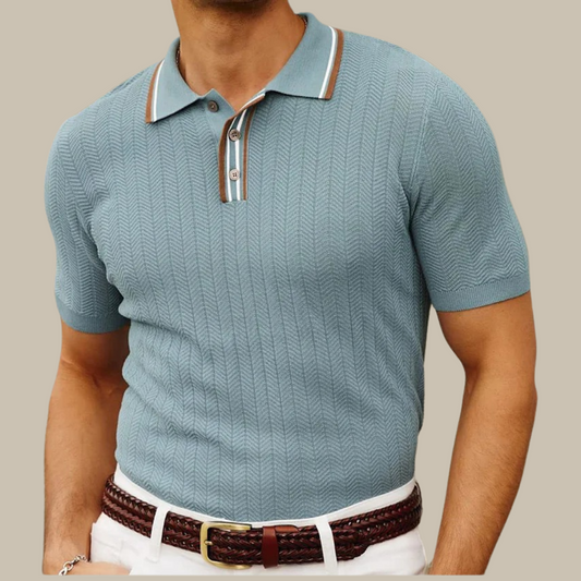 Marco - Classic elegant striped old-money polo shirt with short sleeves for men