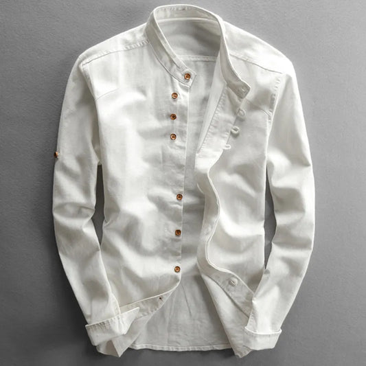 Camicia da uomo slim fit con collo alla coreana e maniche lunghe