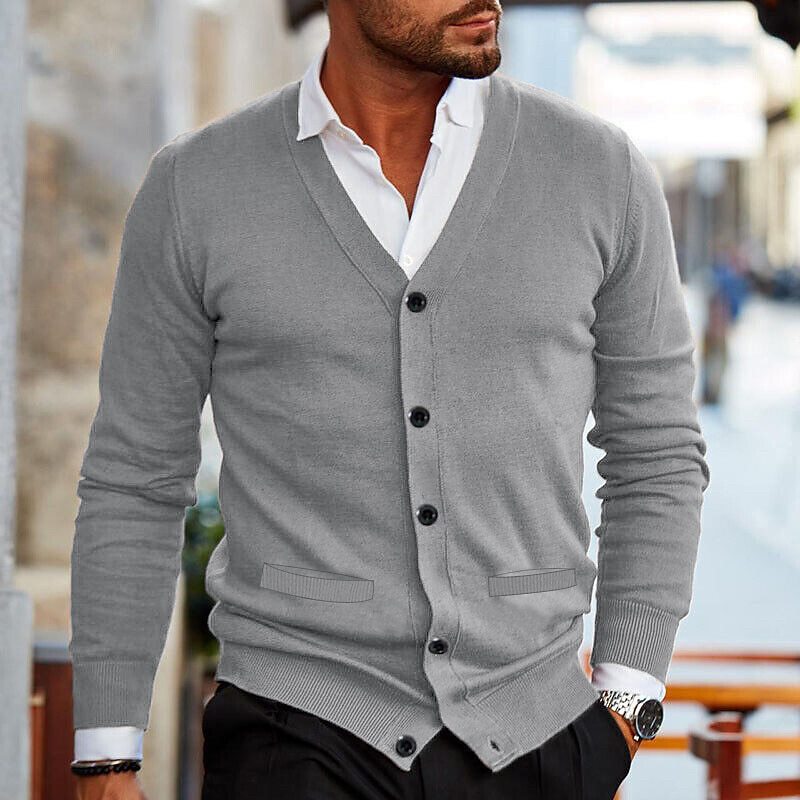 Bruno - Cardigan casual vintage con scollo a V e chiusura con bottoni