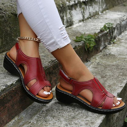 LUXEOUTFIT™ ORTHOPEDIC LEATHER WEDGE SANDALS